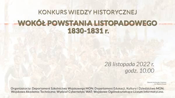 Konkurs wiedzy historycznej pn. „Wokół Powstania Listopadowego 1830 -1831 r.”