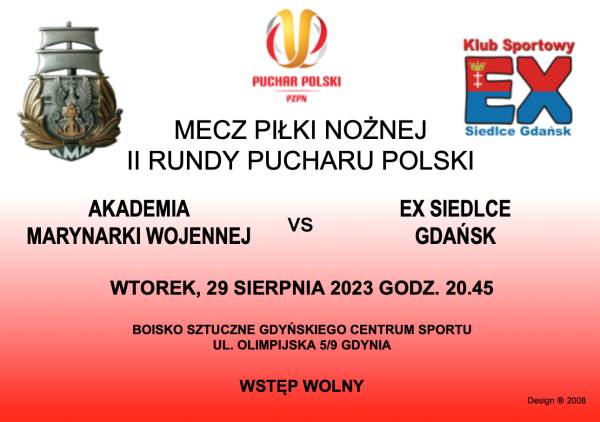 Zaproszenie - mecz II rundy Pucharu Polski w piłce nożnej AMW vs EX SIEDLCE Gdańsk